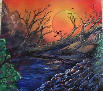 fallen tree Landscapes brook Oil Paintings